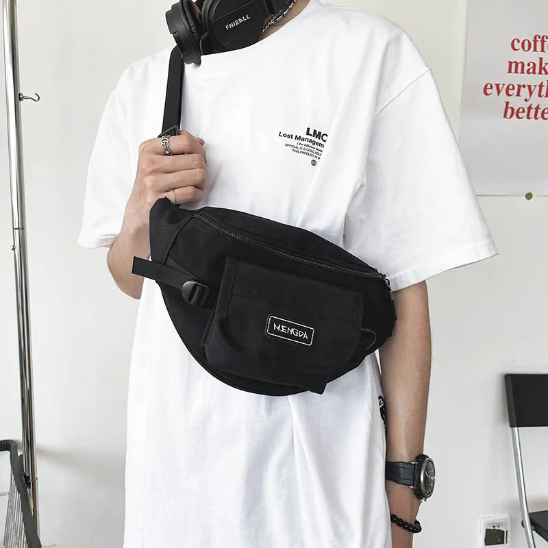 

2021 New Casual Canvas Chest Bag Unisex Black Crossbody Bag Sports Outdoor Large Capacity Phone Pouch Men Hip Belt Waist Bags