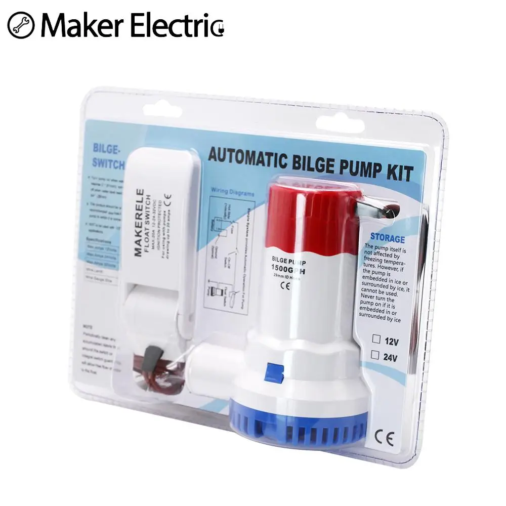 Kit de bomba de sentina automática, bomba de agua eléctrica sumergible, 12V CC, 1500 GPH, para barco, casa, barco