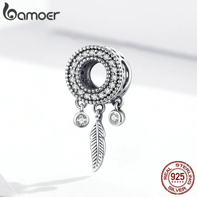 BAMOER Hot Sale Genuine 925 Sterling Silver Life Dream Catcher Pendant Charms fit Bracelets & Necklaces Vintage Jewelry SCC1128