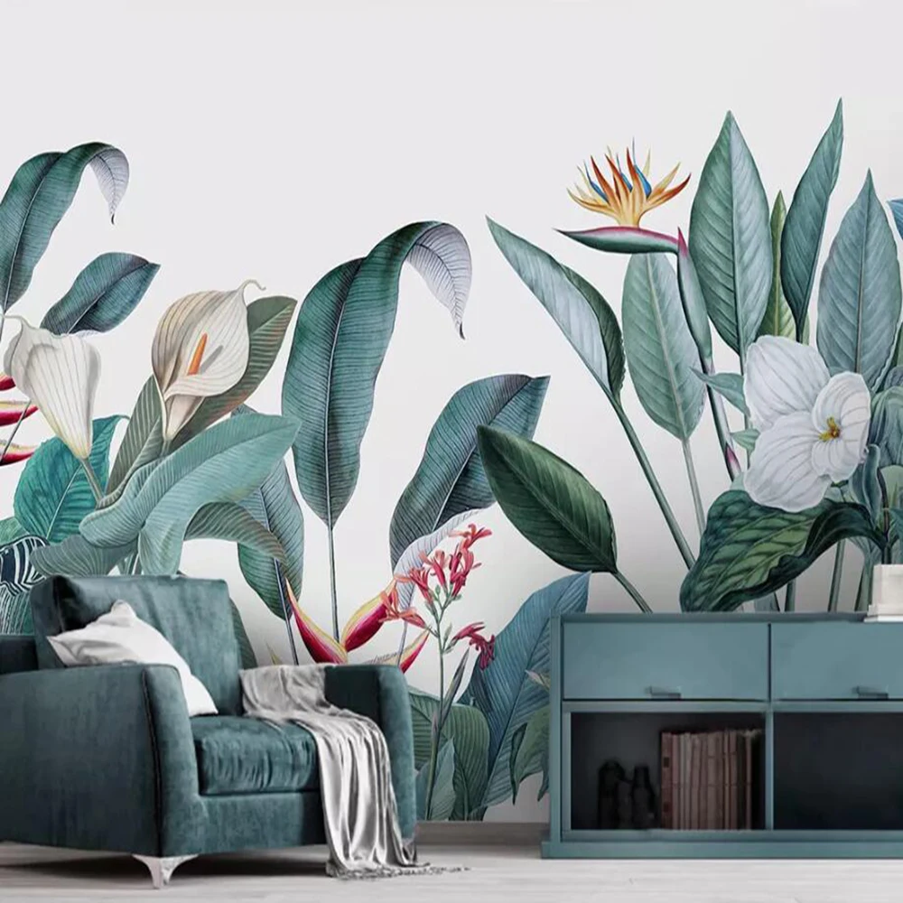 

Milofi custom 3D wallpaper mural Nordic medieval tropical plants flower and bird background living room bedroom decoration paint