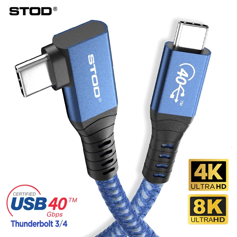 Thunderbolt 4 USB C Cable 100W 40Gbps Right Angle Left Elbow 90 Degree Type C Monitor 4K 8K Project Display Thunderbolt 3 Cord