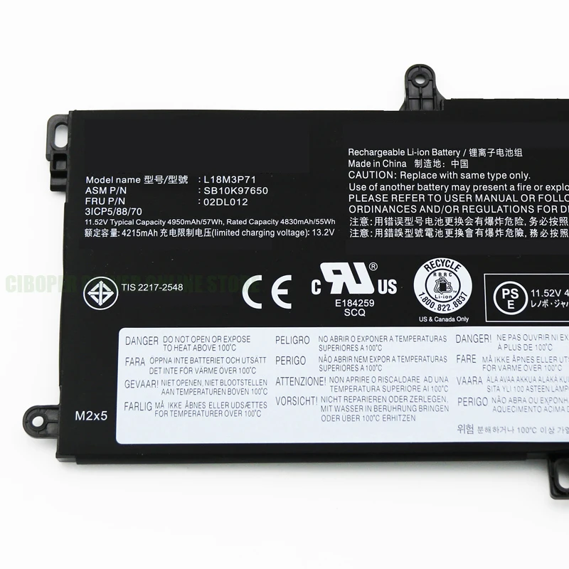 Laptop Battery L18M3P71 L18S3P71 L18L3P71 L20D3P71 11.52V/57Wh/4950mAh For ThinkPad T590 P53S ThinkPad T15 P15s Gen 1 2 Series