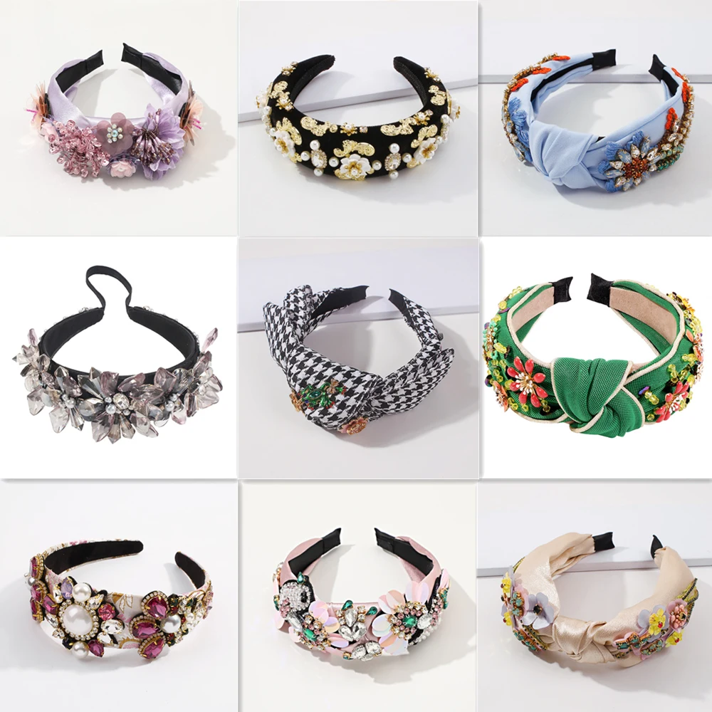 

Luxury Handmade Colorful Crystal Princess Hairbands Floral Rhinestone Flower Headbands for Women Girls Fashion Hair Accessories