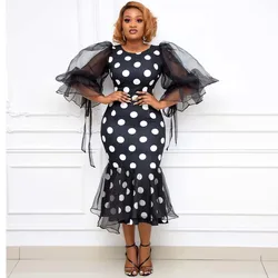 2021 New Arrival Spring African Women O-neck Polyester Printing Plus Size Dress African Clothes African Dresses for Women S-3XL