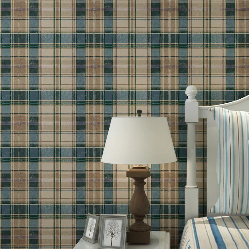 Plaid Mediterranean Seamless Living Room Wall Covering Room Bedroom Study Sofa High-End Nordic Scottish Wall Covering Fabric