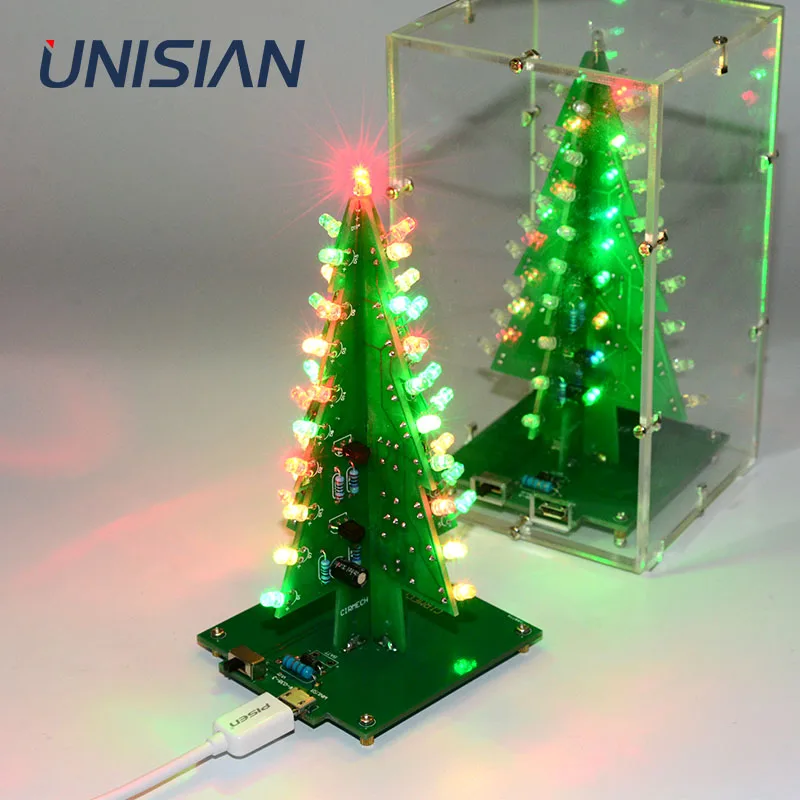 UNISIAN Colorful 3D Christmas Tree DIY Kit with Acrylic Shell Christmas Gift Electronic Fun DIY Suite Flash LED interesting Kit