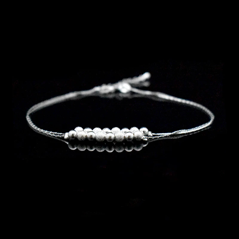 Hot Sale Double Layer Ball Bead Women Anklet 925 Sterling Silver Frosted Beads Pendant Foot Chain Beach Anklets Bracelet Jewelry