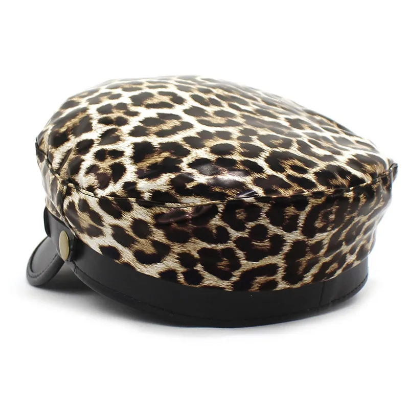 2021 Pu Leopard Grain Beret Octagonal Cap Autumn and Winter Painter Hat for Girl and Women 57