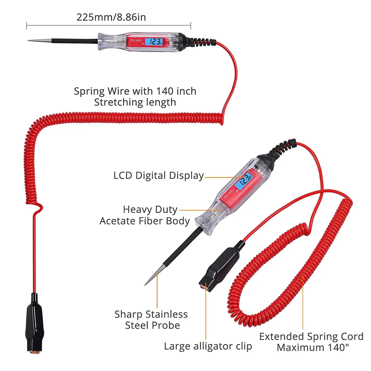 Universal 3-48V Digital Power Probe Multi Function Fuse Line Battery Voltage Circuit Test Pen Electroscope Automotive Scanner