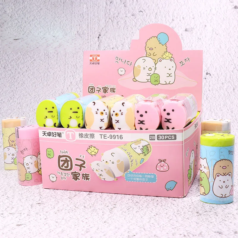 30 pcs/lot Sumikko Gurashi Sliced Eraser Cute Writing Drawing Rubber Pencil Erasers Stationery For Kids Gifts school suppies