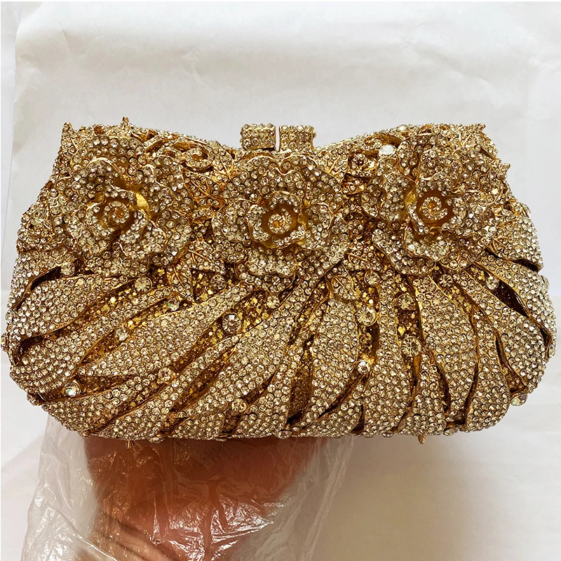 20 Colors Designer White Crystal Rhinestone Wedding Purse Fashion 3 Flowers Metal Evening Clutches Handbags Ladies Party Bags