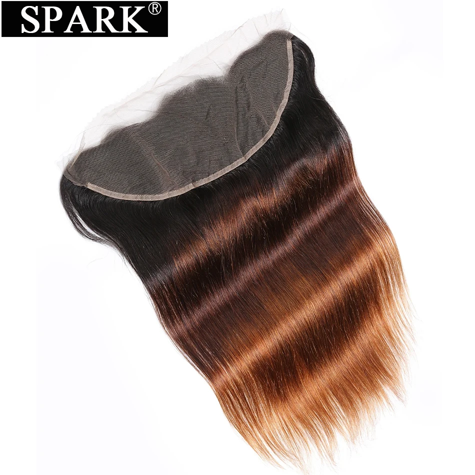 Spark Ombre Human Hair Straight Lace Frontal Brazilian Natural Black Color 1B/4/30 Remy Human Hair 13x4 Free Part Lace Frontal