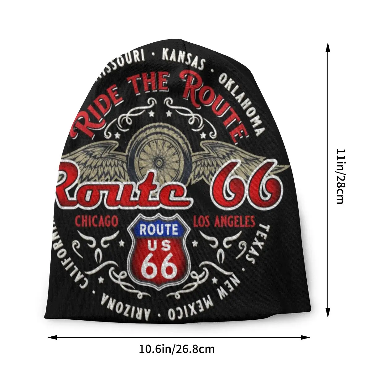 Custom Streetwear Winter Warm Knitting Hat Read The Route 66 Motorcyle Bikers Skullies Beanies Caps USA Highways Bonnet Hats