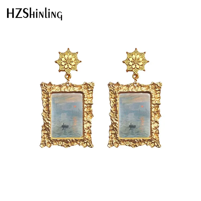 World Paintings Girl with pearl earring Mona Lisa Starry Night Antique Plated Drop Earrings Jewelry view 2