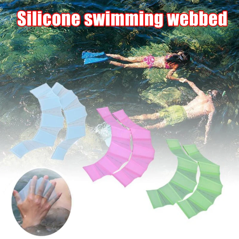 1 Pair Unisex Frog Type Silicone Girdles Swimming Training Paddle Swimming Hand Fins Finger Webbed Gloves Water Sports Accessory