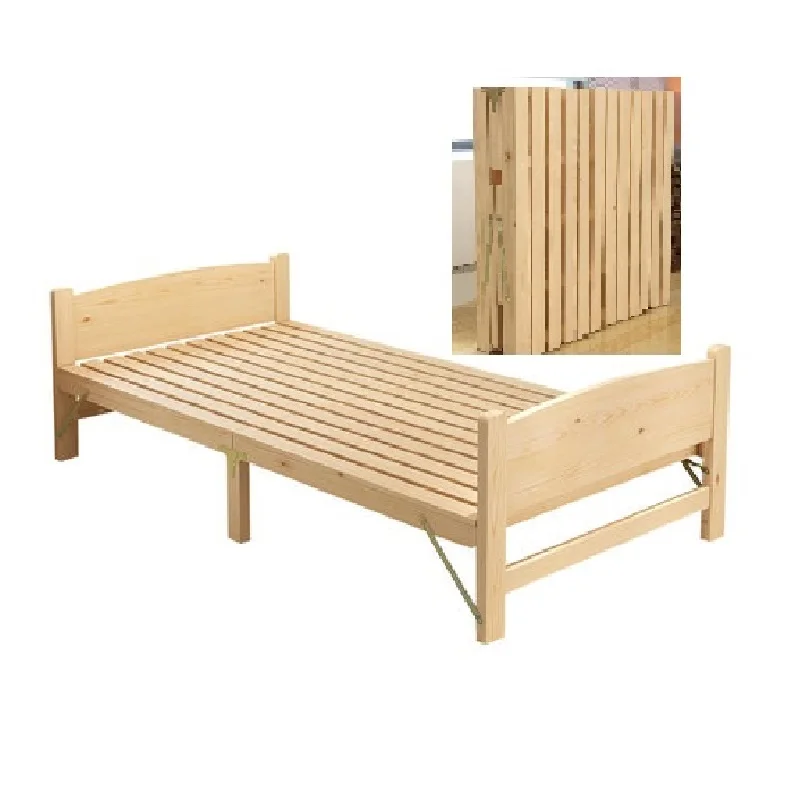 Solid Wood Folding Bed Single Double Bed Adult Lunch Break Children's Wooden Bed