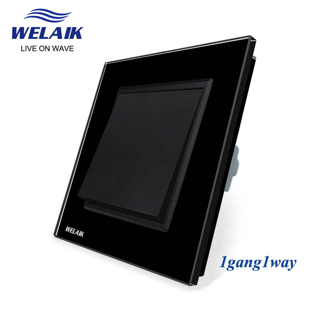 WELAIK EU 1Gang 1Way Push Button Switch of Wall Light Switch Black White Crystal Glass Panel AC 110-250V 1Gang 1Way A1711W