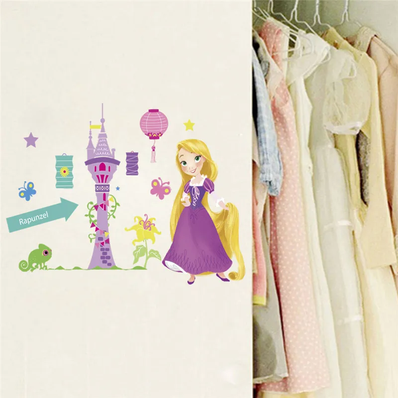 Cartoon  Princess Castle With Flowers Wall Sticker For Kids Room Children Bedroom Decoration Wall Decals Diy Art Poster Mural