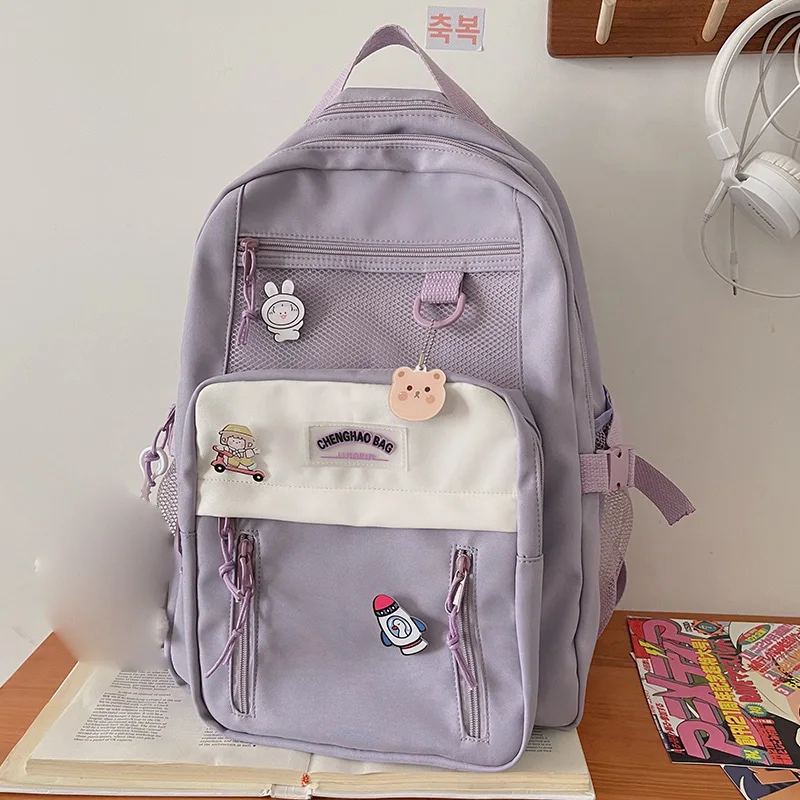 2021 Women Laptop Backpack Canvas School Bags For Teenage Girls Kawaii College Student Kids Book Bag Rucksack