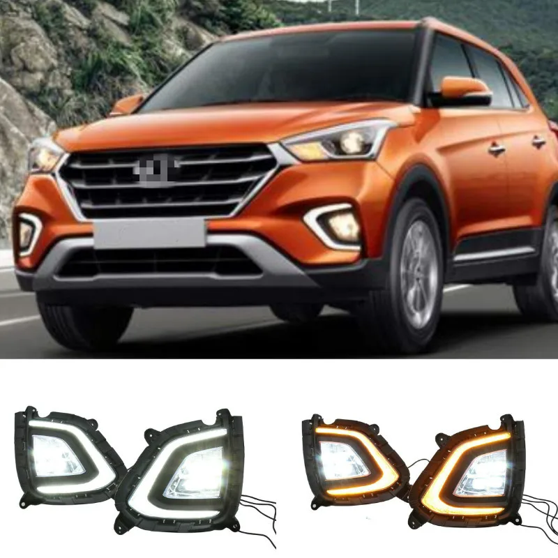 2PCS For Hyundai Creta IX25 2017 2018 2019 2020 DRL LED Daytime Running Light fog lamp Cover DRL with yellow turn signal