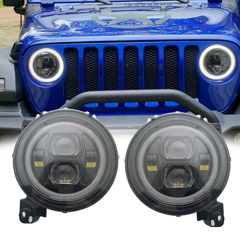 

Round LED 9inch Headlight for Jeep Wrangler JL 2018 2019 halo hi-low beam and JL Sport connector plug in play