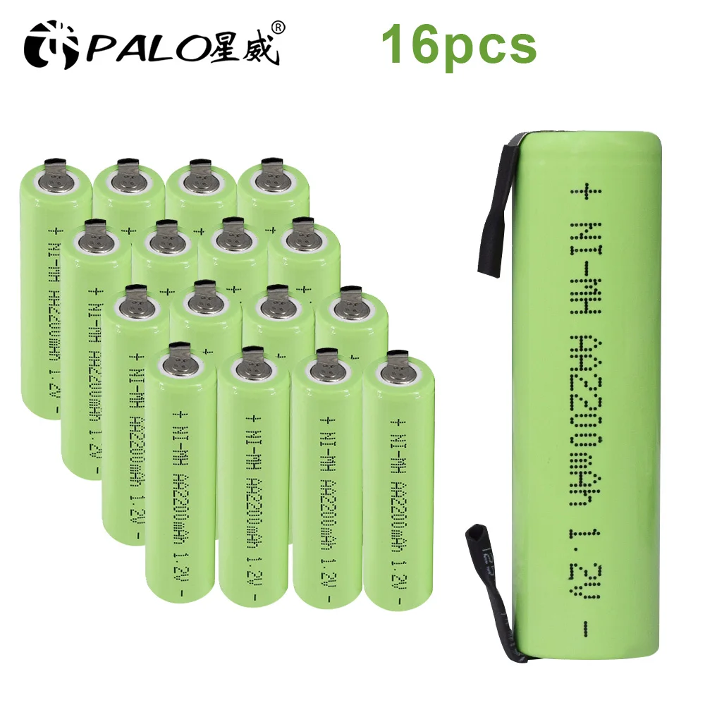 PALO 1.2V AA rechargeable battery 2200mah 2A ni-mh nimh cell pack with tabs pins for Philips Braun electric shaver toothbrus