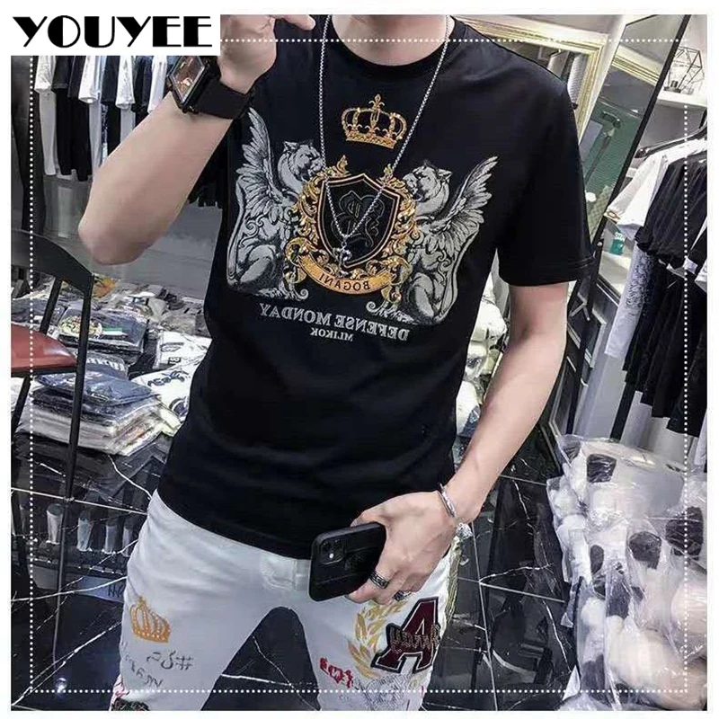 Hot Men T-shirt 2021 Summer Crown Embroidered Short Sleeve Tee Shirt Men\'s Fashion Casual Cotton Streetwear O Neck Tops Male