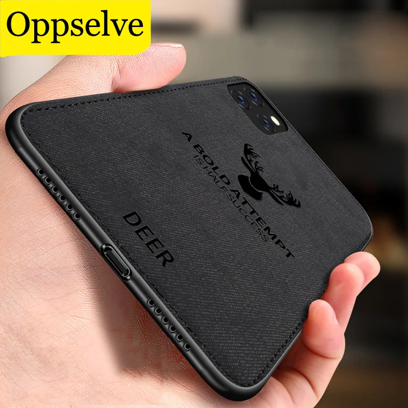 Handy hülle für iPhone 12 11 Pro x xr xs max Ultra Slim Canvas Stoff geprägt Hirsch Capinhas für iPhone 8 13 14 6 Soft TPU Coques