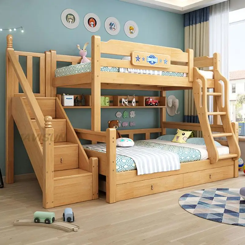 Sederhana Modern Anak Tinggi dan Rendah Tempat Tidur untuk Anak Laki-laki dan Perempuan dengan Kayu Padat 1.2 Meter Kecil Apartemen Kamar Tidur Penyimpanan Furnitur