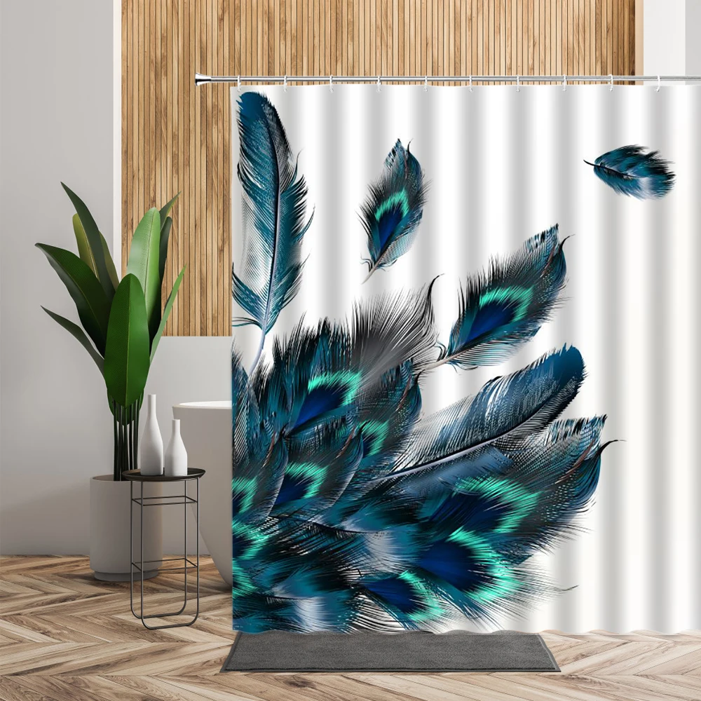 

Animal Feather Shower Curtain Waterproof Colorful Peacocks Birds Hair Bathtub Bath Screen Fabric Bathroom Bedroom Decor Curtains