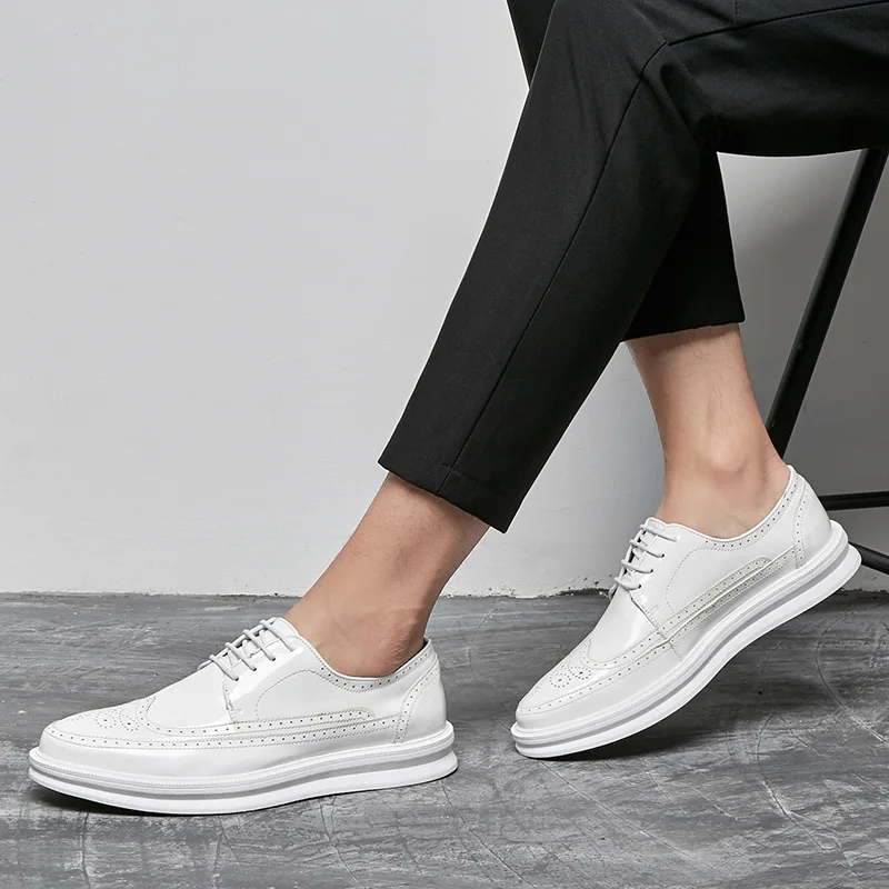 men luxury fashion patent leather shoes carving bullock oxford shoe flats platform brogue sneakers zapatos de hombre soulier man image 4