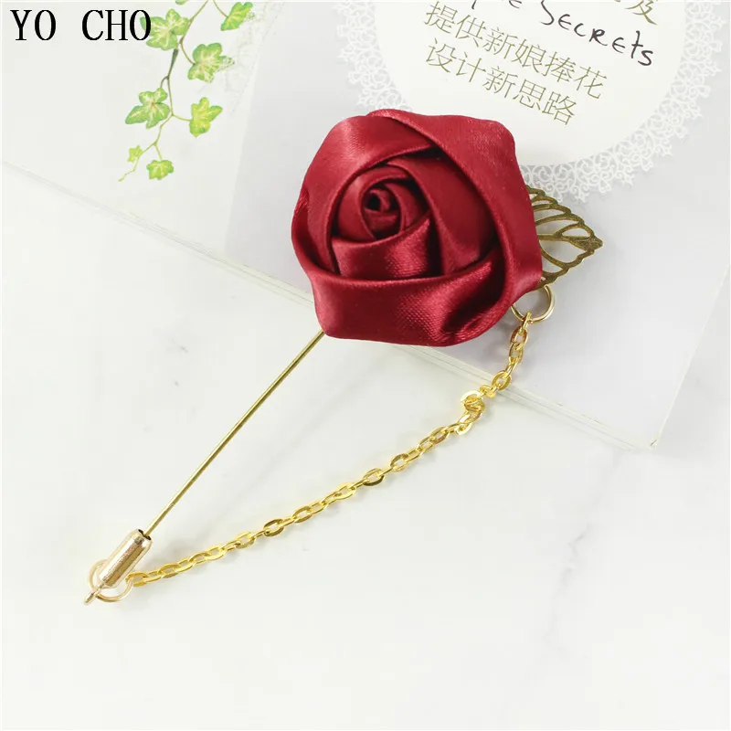 Rose Boutonniere Corsage Wedding Boutonniere Pin for Men Women Silk Buttonhole Groomsmen Party Prom Suit Accessories Brooches