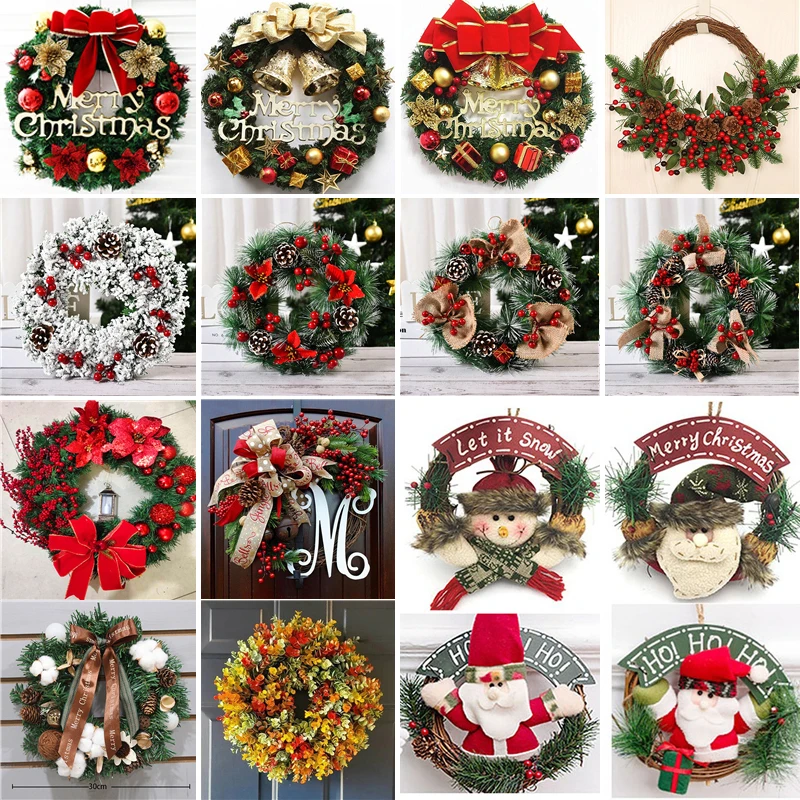 Christmas Rattan Wreath Pine Natural Branches Berries&Pine Cones  Christmas Wreath Supplies Home Door Decoration For New Year\'s