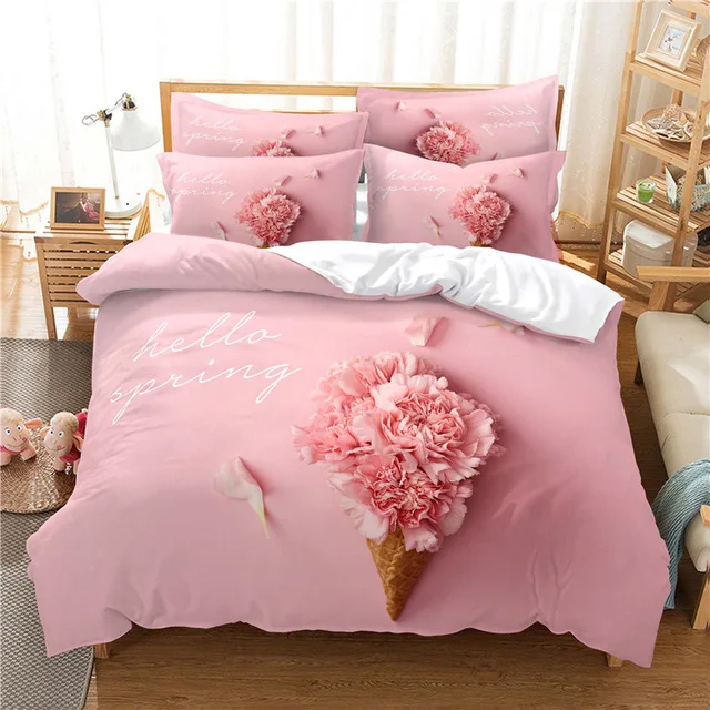 3d Flower Valentine\'s Day Wedding Bedding Set Luxurious Rose Heart Love Duvet Cover Queen Twin Size Pillowcase 2/3 Pcs Custom