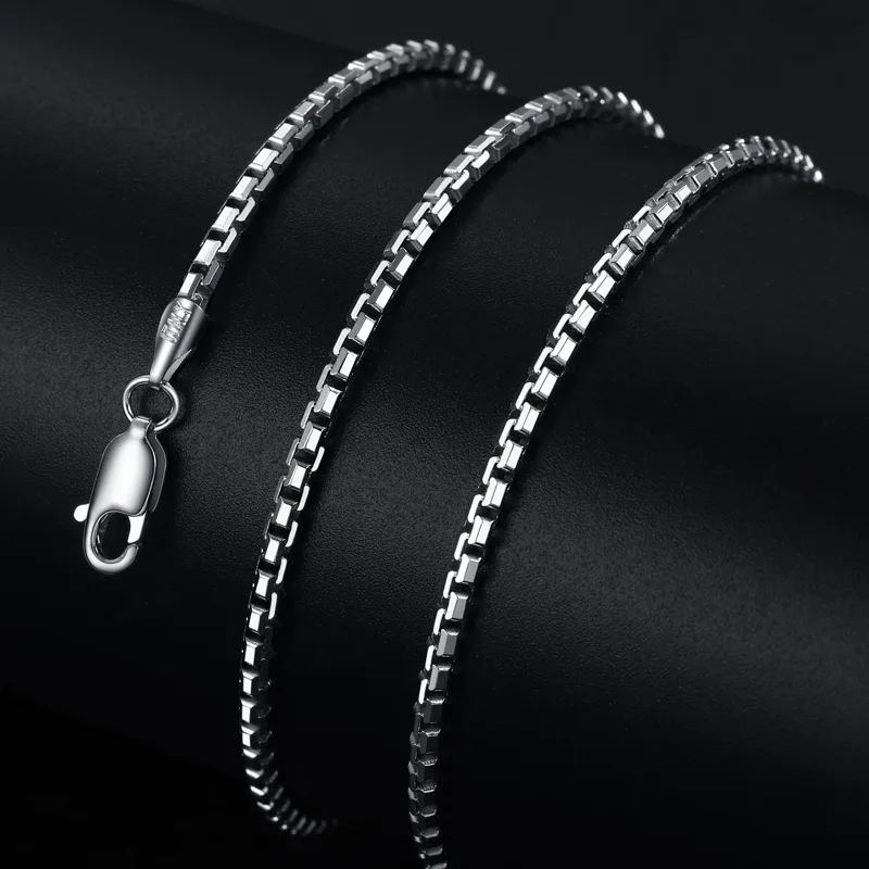 

BOCAI New Real S925 Pure Silver Jewelry Korean Fashion Box Chain Clavicle Necklace 2MM Electroplated Platinum Man Necklace