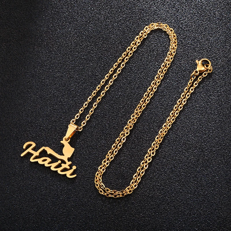 Fashion Haiti Map Falg City Pendant Necklace Gold color Stainless Steel  Men Women Country Map Jewerly Repiblik Ayiti Gift