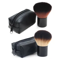 Brocha Kabuki para colorete, bronceador, base de polvo suelto, pelo sintético, brocha plana con estuche de tapa, herramientas de maquillaje de belleza de contorno