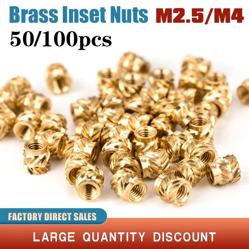 50/100PCS M2.5 M4 Brass Hot Melt Inset Nuts Female Heating Molding Knurled Injection Copper Nut for 3D Printed Parts