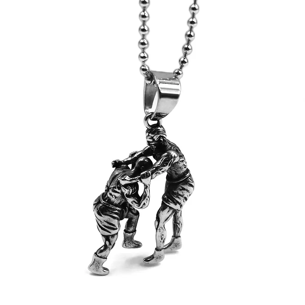 Personality Sport Wrestling Pendant Necklace Stainless Steel Jewelry Punk Hip Hop Mens Pendant SWP0626A