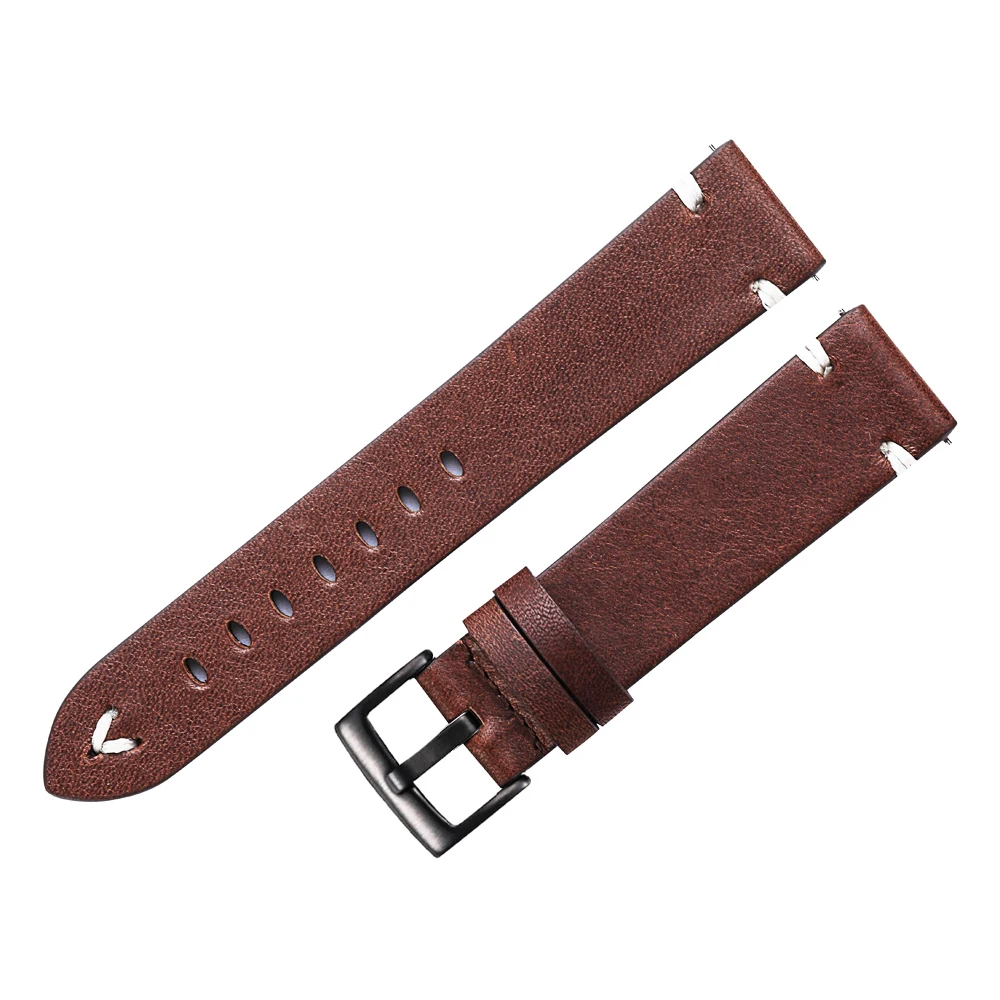 Leather Watchband 18mm 20mm 22mm Oil Wax Genuine Watch Straps Red Brown Handmade s Quick Release Cowhide Bracelet For Gear S3