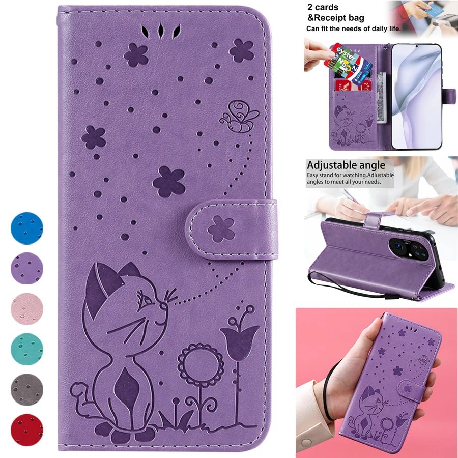 

Cat And Bee Shatter-resistant Wallet Case For Huawei P50 Pro P40/P30/P20 Lite/Pro P Smart 2020/2021 Mate 20 Lite Honor 30 Lite