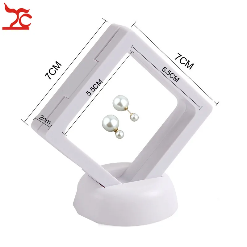 1 Set Suspended Floating Display Case Black White Plastic 3D Earring Coins Gems Ring Jewelry Exhibition Stand Holder Box