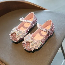 Primavera scarpe in pelle per bambini moda strass Bowtie Girls Princess Shoes 2021 Bling Flat Baby Girl Shoes SMG155