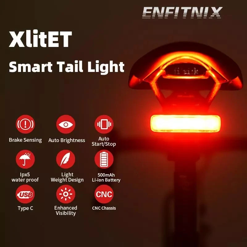 Enfitnix XlitET Auto Start Stop Brake Sensing Flashlight For Bicycle Rear Light LED Cycling XlIte 100 CubeliteII 200 Taillight