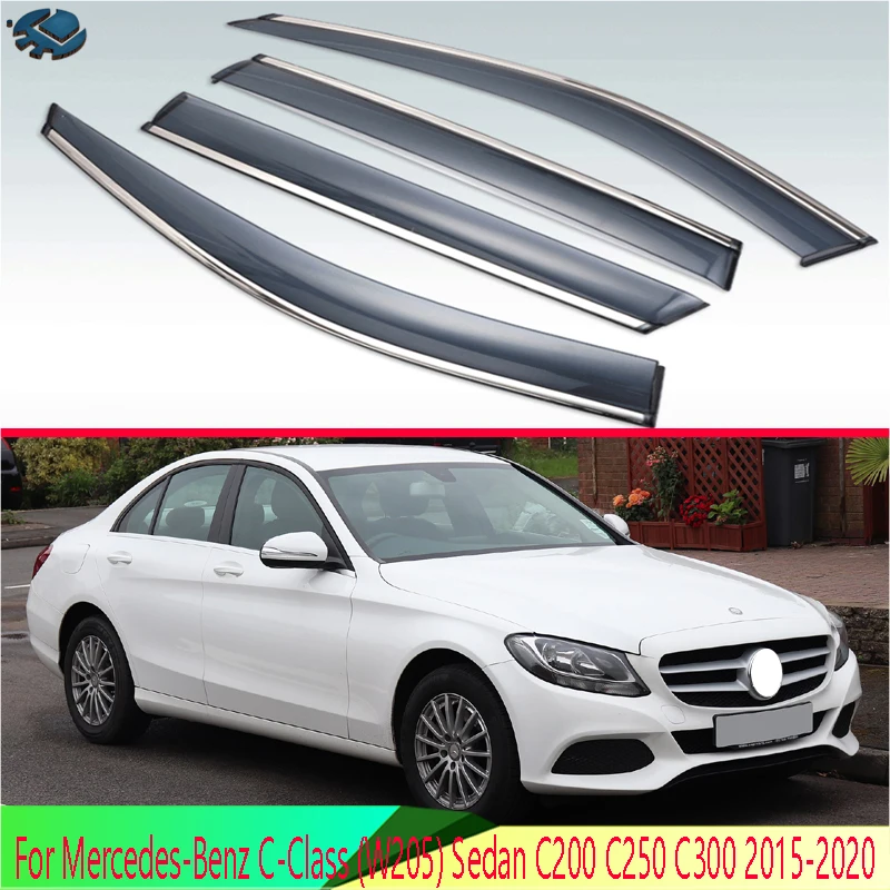 

For Mercedes-Benz C-Class (W205) Sedan C200 C250 C300 2015-2020 Exterior Visor Vent Shades Window Sun Rain Guard Deflector