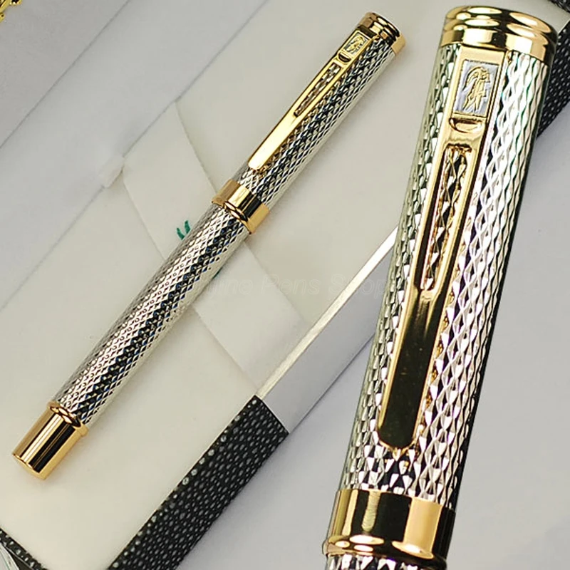 Crocodile 218 Classic Fully Metal Fountain Pen, Beautiful Ripples Pettern Silver & Golden Color For Writing Gift Pen