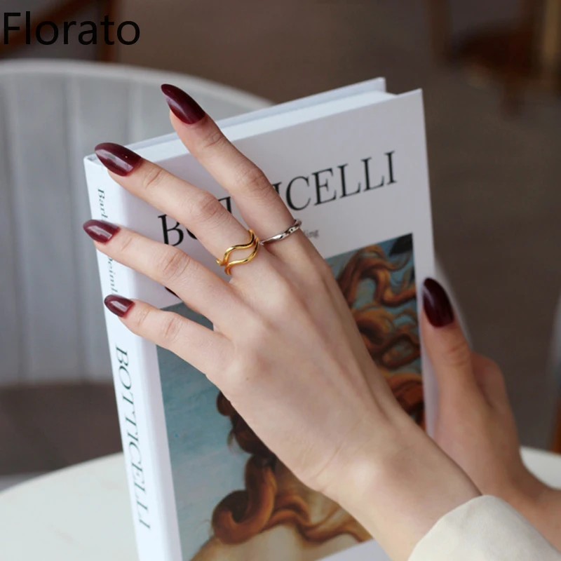 خواتم مطلية بالذهب والفضة 2021 العصرية على نحو سلس موجات غير منتظمة للنساء هندسية مفتوحة البنصر الحد الأدنى مجوهرات هدية A45 #3