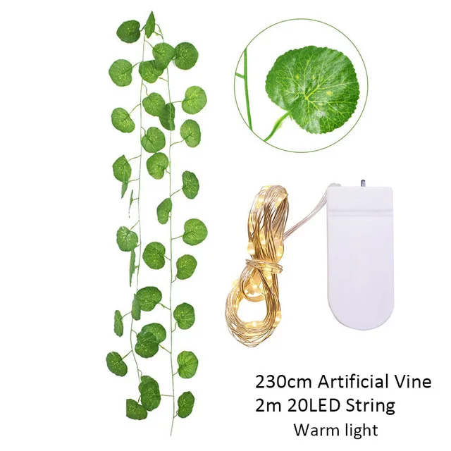 2,3 m Seidenblätter, gefälschte Creeper, grünes Blatt, Efeu-Rebe, 2 m, LED-Lichterkette für Zuhause, Hochzeit, Party, Hängegirlande, künstliche Blume – Detail 25