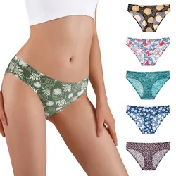 New Leopard Pattern Seamless Ice Silk Low Waist Large Size Quick-drying Seamless Triangle Women's Panties Tiger Pattern Leaves