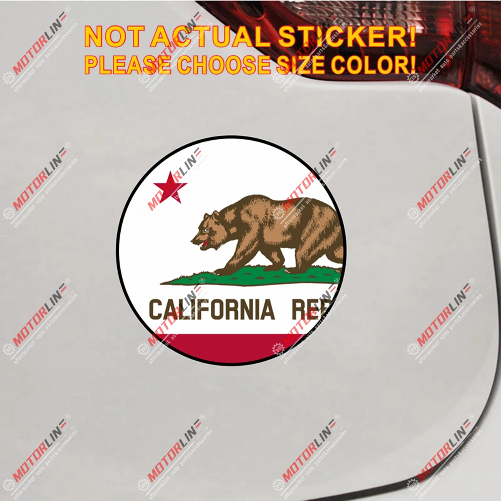 California Flag Cali Republic Round Decal Sticker Vinyl reflective glossy pick size